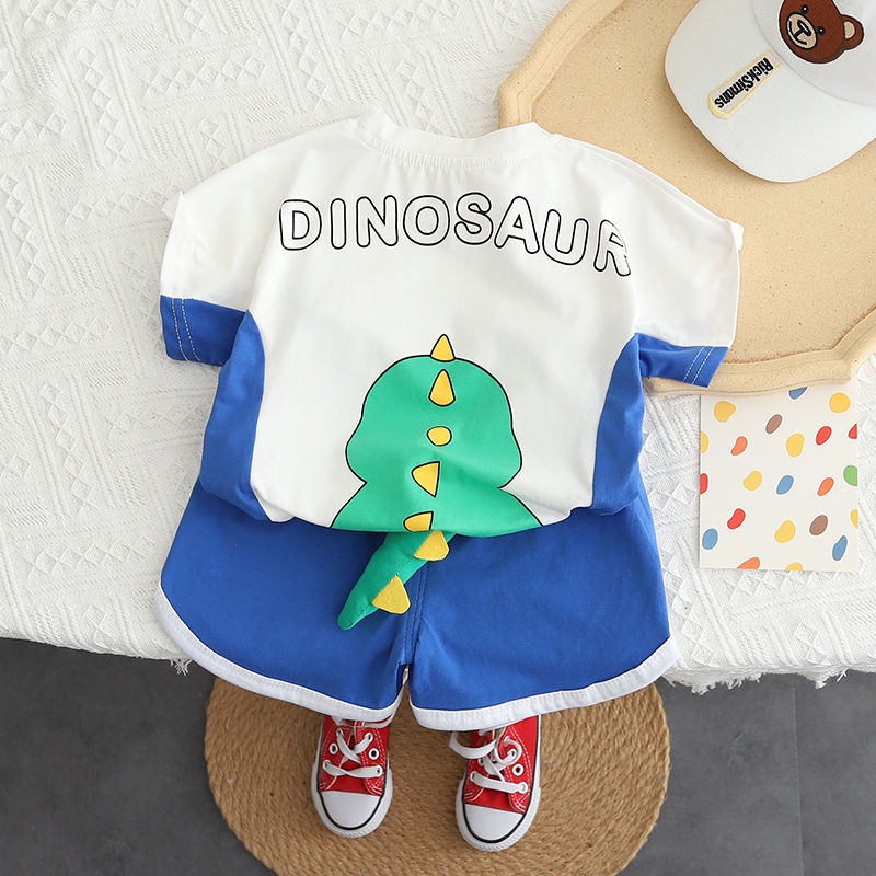 Bộ Áo Thun Ngắn Tay In Hoạt Hình Động Vật + Quần Short Thời Trang Mùa Hè Hàn Quốc Cho Bé Trai