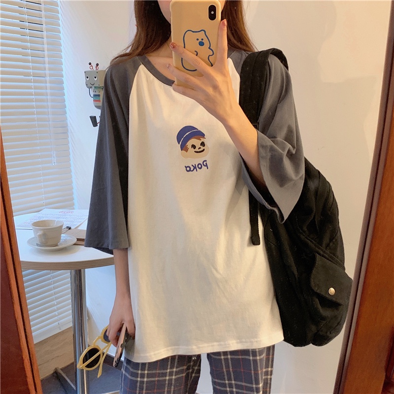 SUXI Áo Thun Tay Ngắn Dáng Rộng In Hình Dễ Thương