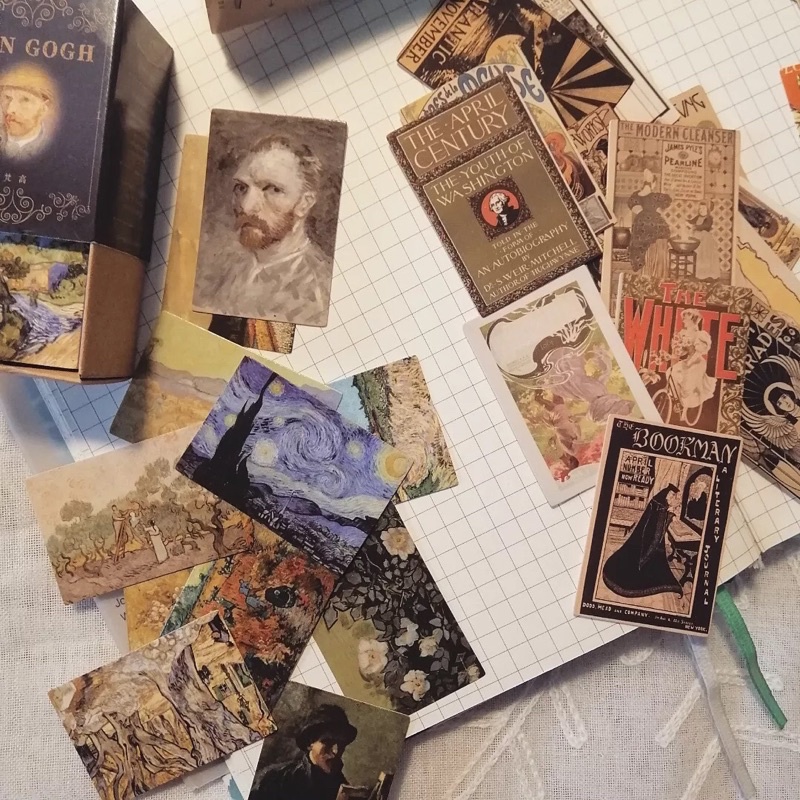 Thẻ trang trí giấy cứng cán bóng chủ đề vintage dùng trang trí bullet journal - ginandtonic
