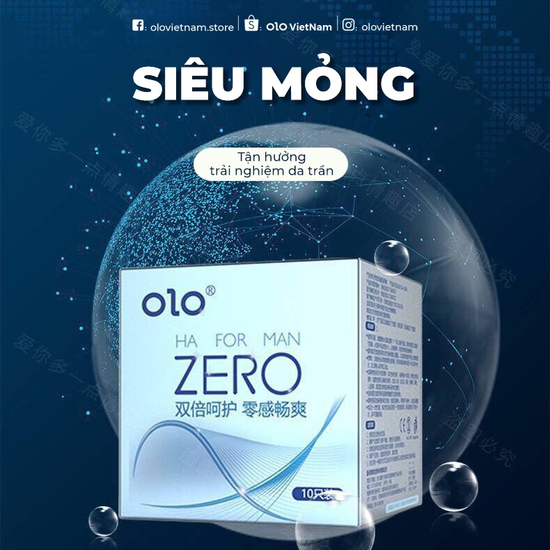 [Mã COSDAY -50K đơn 150K] Bao cao su OLO Zero Ha For Man gấp đôi chất bôi trơn, siêu mỏng 0.01mm nội địa Trung 10 bao