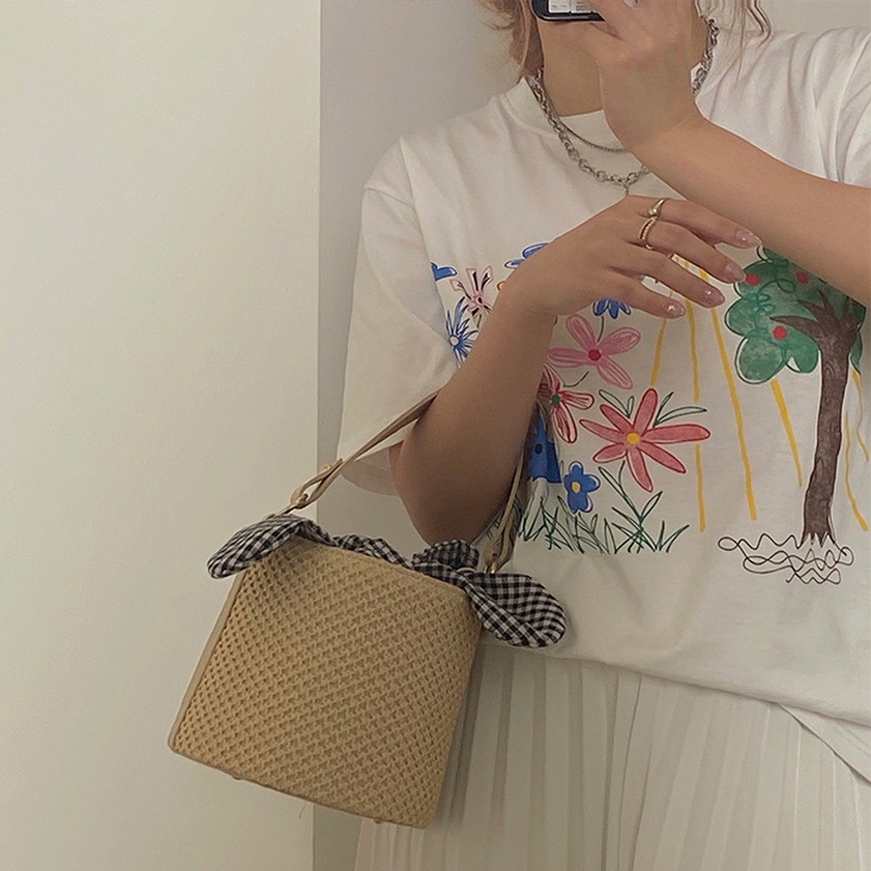 Túi Đeo Vai Bằng Rơm Dệt Phong Cách Phương Tây Dễ Phối Đồ Cho Nữ