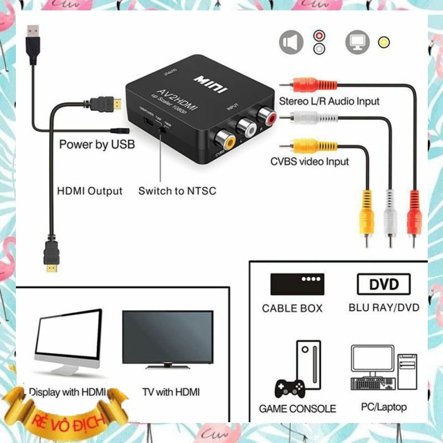 Bộ chuyển đổi AV sang HDMI (Xả Kho) Bộ chuyển đổi AV sang HDMI/Cvbs/R Video Hỗ Trợ Video 1080p Mini Chất Lượng Cao Gía S