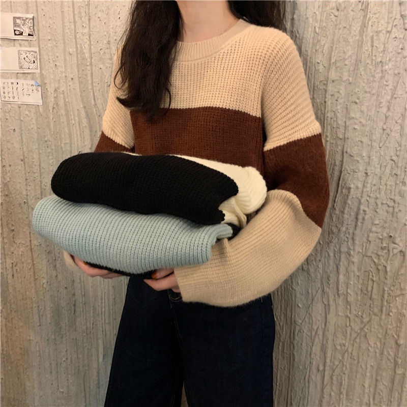 Áo cardigan tay dài form rộng họa tiết sọc theo phong cách retro dành cho nữ