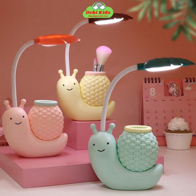 Đèn học để bàn hình ốc sên, đèn USB siêu sáng kèm ống đựng bút cho bé Ochi Kids