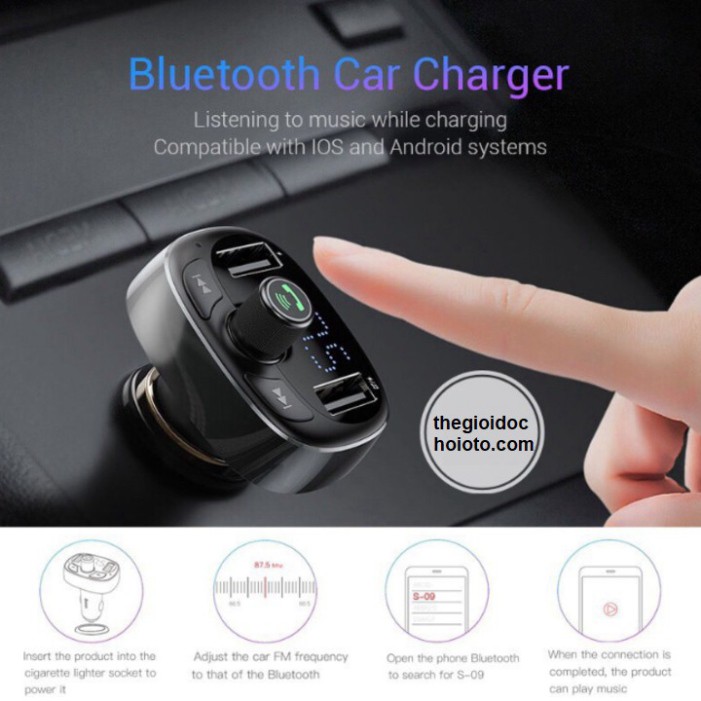 Sản Phẩm Tẩu nghe nhạc trên ô tô nhãn hiệu Baseus CCALL-TM01 Kết nối Bluetooth V4.2, cổng USB 3.4A