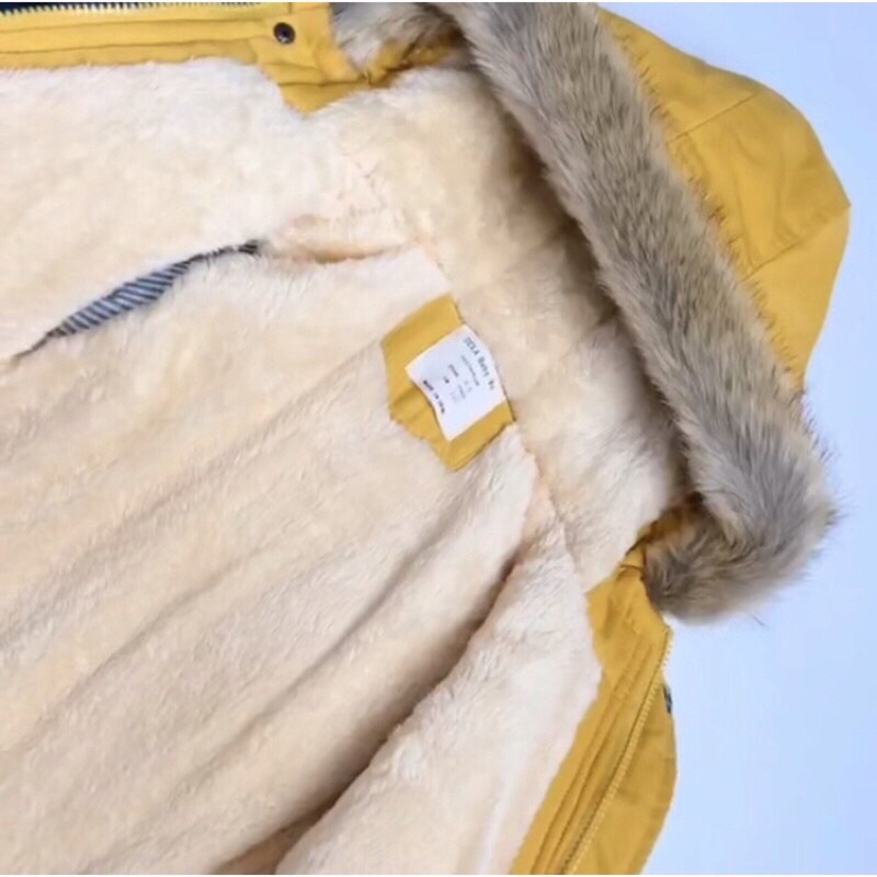 Áo parka lót lông chuẩn Quảng Châu có mũ lông cho bé trai bé gái, áo khoác mùa đông lót lông cừu cực ấm