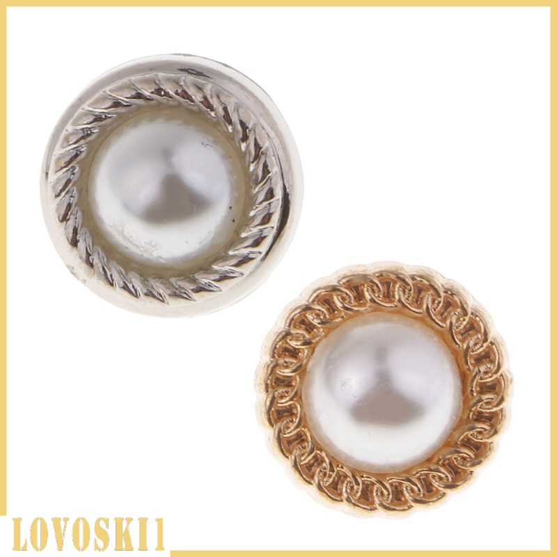 [LOVOSKI1]10pcs Gold Imitation Pearl Shank Round Plastic Sewing Button Scrapbook 10mm