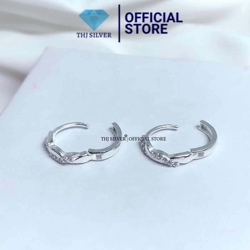 Bông tai nữ bạc ta THJ- Bông tai xoắn đá sang trọng, chốt cài chắc chắn