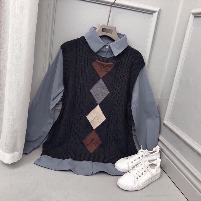 Áo gile nữ chất len dày cổ tròn sang chảnh - 4BASIC Len011 | BigBuy360 - bigbuy360.vn