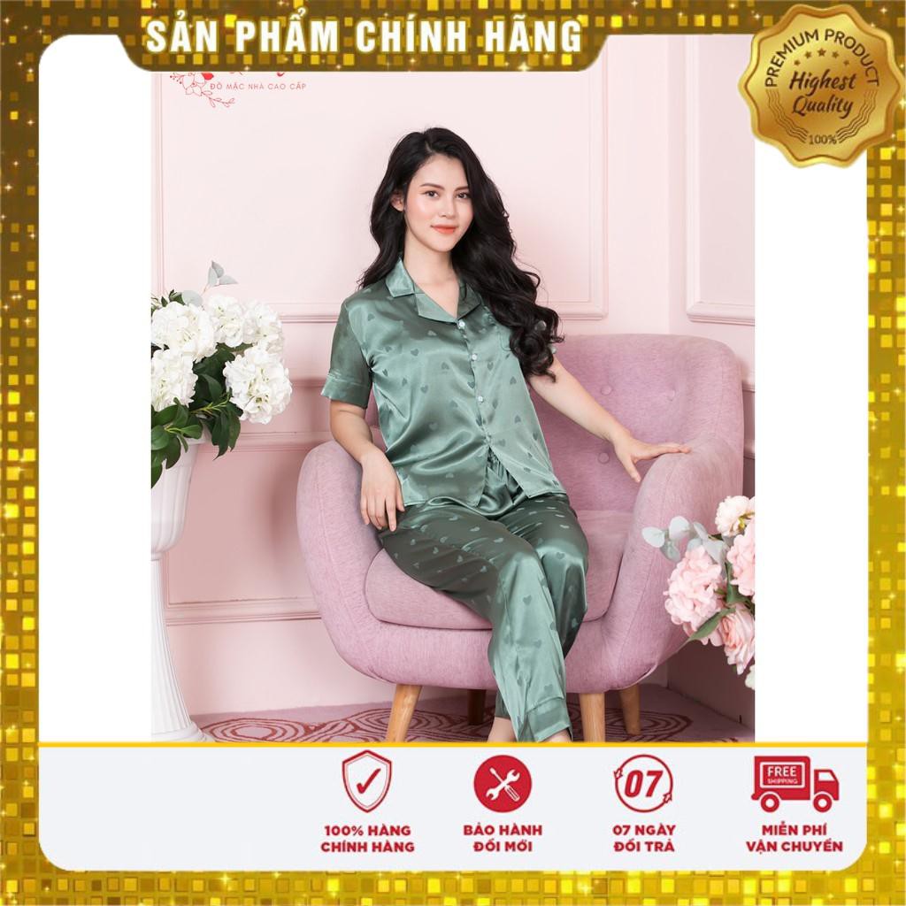Đồ Mặc Nhà Cao Cấp - Pijama Cộc Tay Quần Dài - Lụa Gấm Cao Cấp Họa Tiết Trái Tim Đủ Size - Mẫu HOT Nhất Hè 2020 | BigBuy360 - bigbuy360.vn
