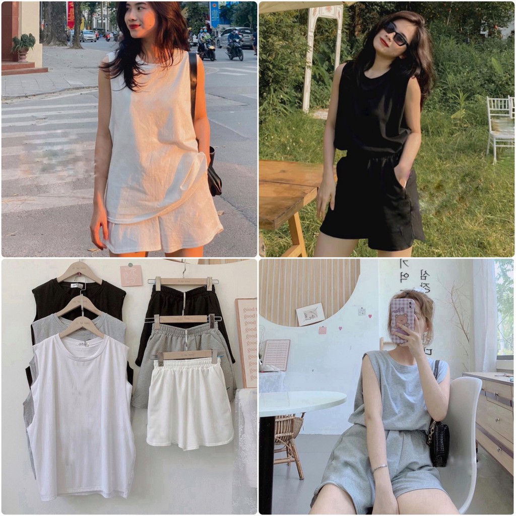 🆕 Set bộ tanktop KA Closet Áo tanktop + quần tích, chất cotton mịn mát, 3 màu