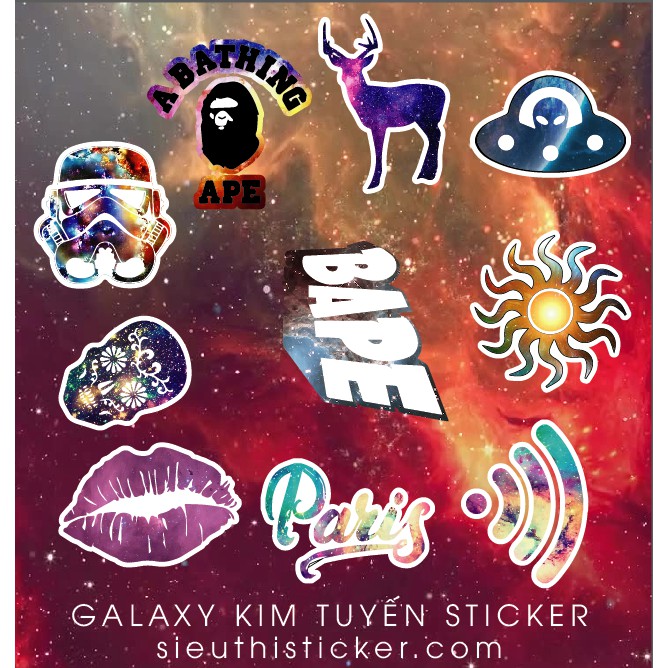 Sticker Galaxy hiệu ứng kim tuyến lấp lánh rất đẹp (MẪU NGẪU NHIÊN), Sticker dán nón bảo hiểm, dán xe máy, dán laptop, d