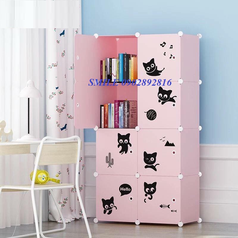 {TẶNG BÚA GỖ MINI} Tủ Nhựa Lắp Ghép Đa Năng 8 Ô Để Đồ Dùng Cá Nhân, Để Quần Áo - Bảo hành 1 năm