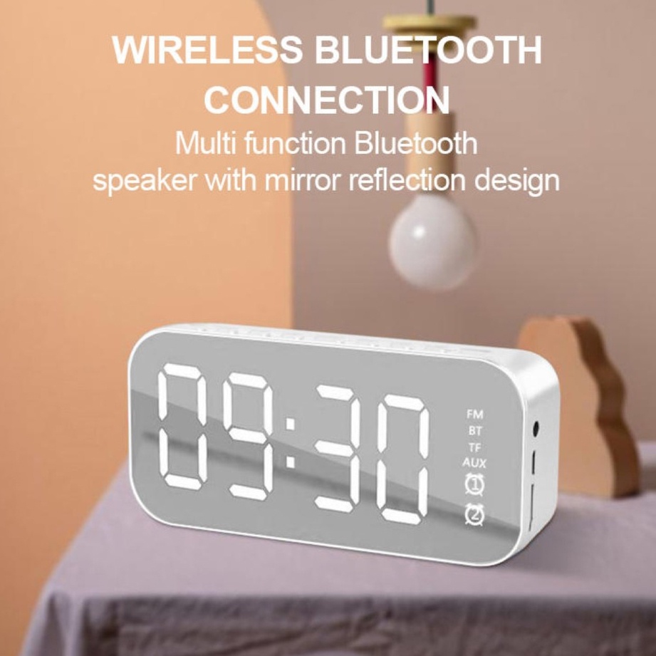 Loa Bluetooth Không Dây Tích Hợp Đồng Hồ Báo Thức Màn Hình LED Hiển Thị Âm Thanh Siêu Trầm