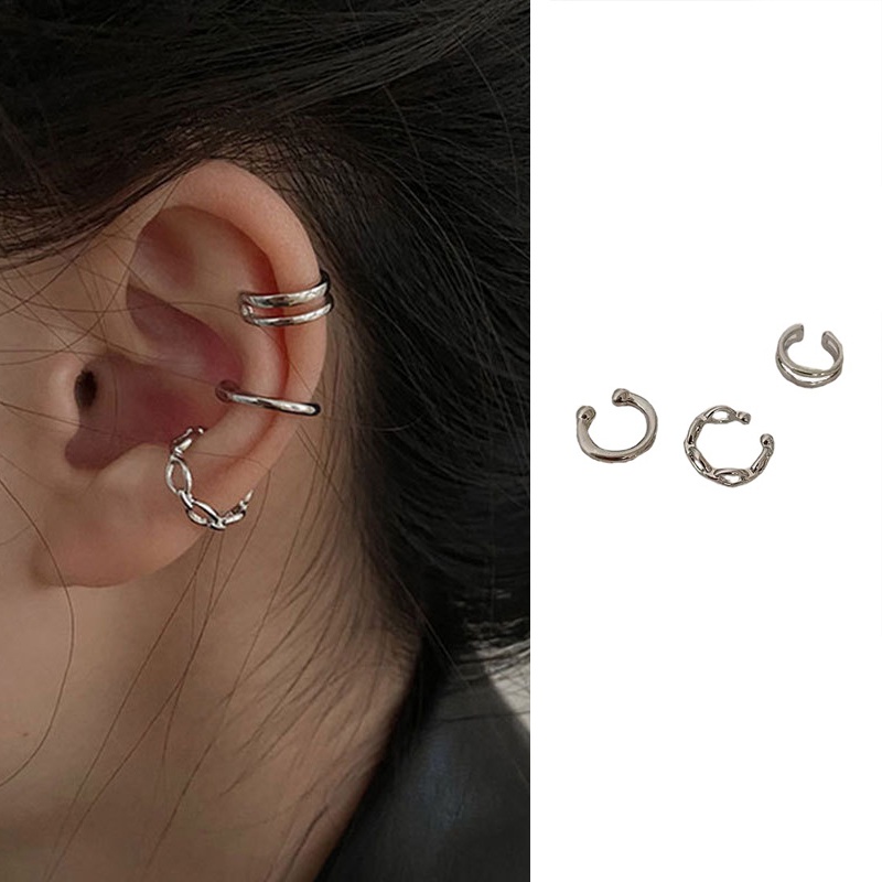 Set 3 Khuyên Kẹp Vành Tai Không Xỏ Lỗ Cho Nữ
