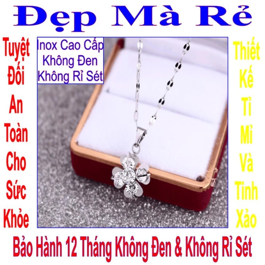 Dây chuyền nữ có mặt cỏ 4 lá hình tim đính 5 viên đá Zircon kiểu dây me - DCNU00159T025049 (Trắng)