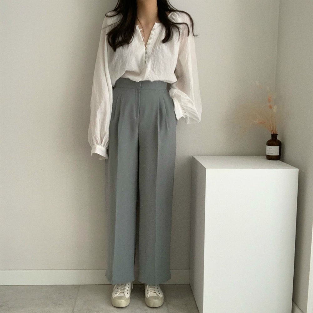 Áo kiểu Thiết kế Nữ Dài tay Form rộng Cổ tròn Retro Ulzzang Hàn Quốc Áo kiểu nữ Thiết kế Tay dài Thời trang