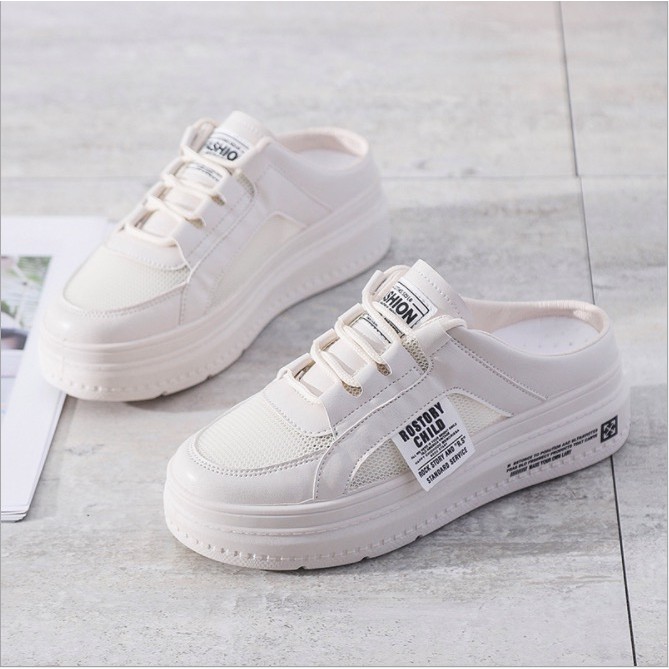 Giày thể thao hở gót da cao cấp siêu mềm màu trắng ,kem ,hồng