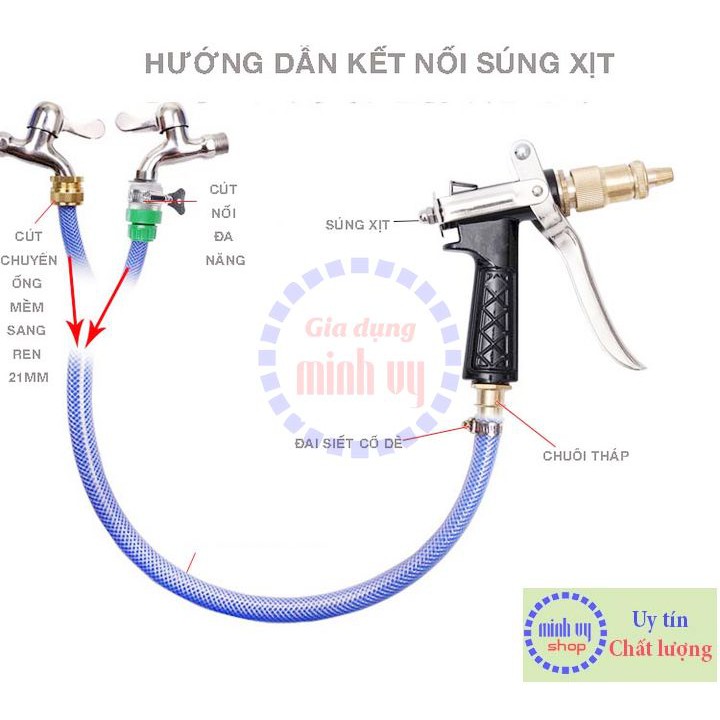 S.úng xịt - vòi rửa xe kim loại áp lực cao - Chuôi nối nhanh - chuôi tháp - chuôi thẳng rửa sân, tưới cây hoa, rửa xe