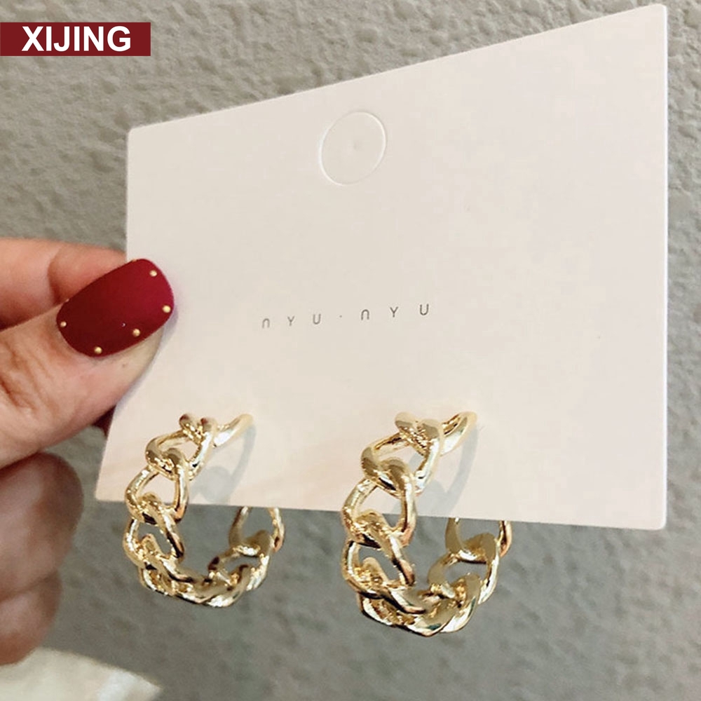 【COD】Bông tai dạng hở hình tròn màu vàng phong cách thời trang hàn quốc