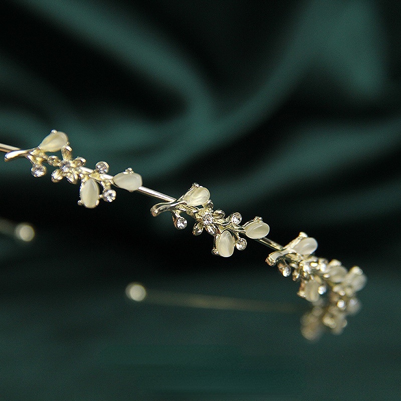 Băng Đô Cài Tóc Đính Đá Opal Kim Loại Phong Cách Retro Xinh Xắn