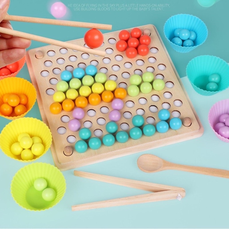 HÓT! Bộ gắp hạt Gỗ số đếm kèm bát tăng tập trung cho trẻ MONTESSORI