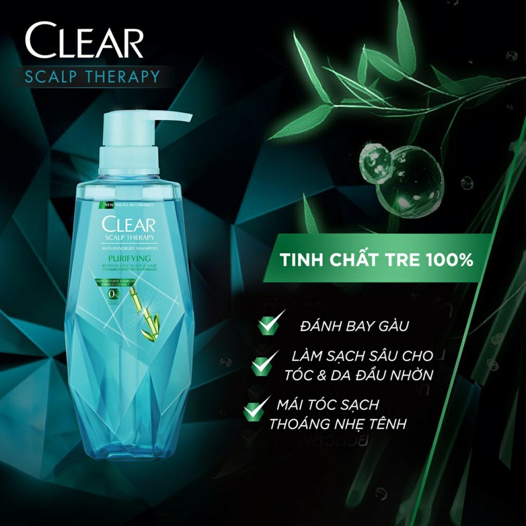 Dầu gội Clear làm sạch da đầu nhờn và ngăn gàu công thức Micellar 380ml tinh chất tre | BigBuy360 - bigbuy360.vn