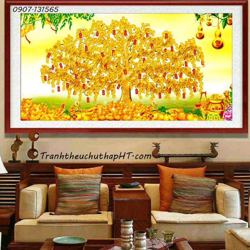 - Tranh đính đá cây tiền – cây tài lộc 100x50Cm- tự làm NCS-NGỌC CHÂU SHOP