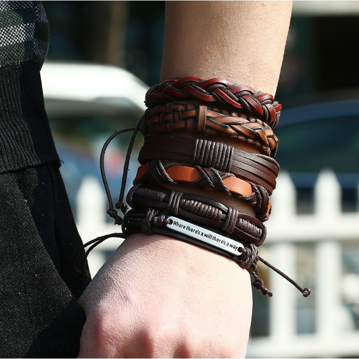 Combo 6 Vòng Tay Da Handmade - A13 [ FREE SHIP ]