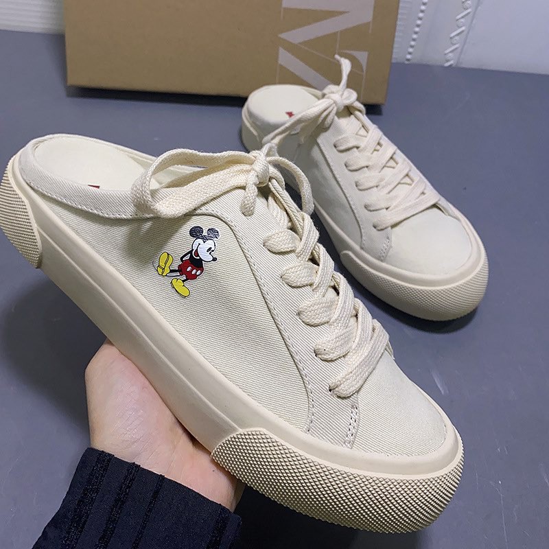 ( ảnh thật ) sục mickey , giày thể thao và sneaker nữ màu trắng kem , sục nữ đủ size nữ , sục zara mickey