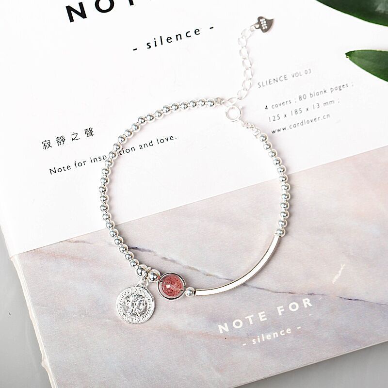 Vòng tay nữ bạc S925 - Lắc tay bạc Ý nữ bi bạc đá dâu hồng hình Penny dễ thương ZaZa.accessories