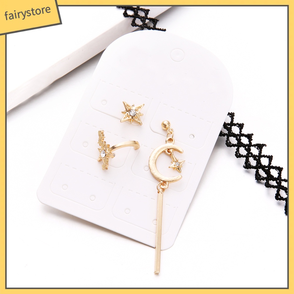 Set 3 bông tai hình mặt trăng và ngôi sao