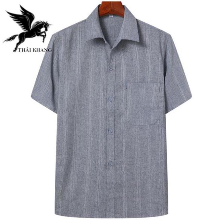 áo sơ mi nam trung niên ngắn tay vải đũi cổ trụ cao cấp loại áo sơ mi nam ngắn tay form rộng OG55 | BigBuy360 - bigbuy360.vn