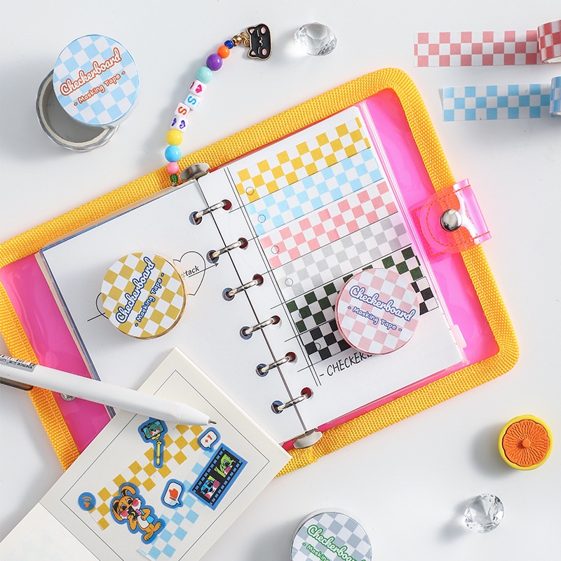 Peach Checkerboard checkerboard series tape stickers Diary Scarpbooking DIY Decoration Washi Tape