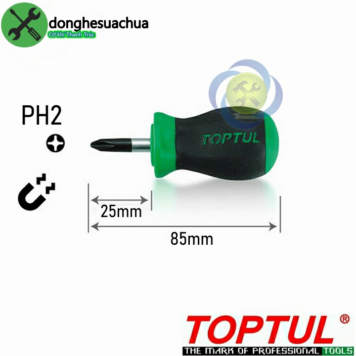 Vít bake lùn TOPTUL FBBB0203 PH2 x 6 x 25mm cán cao su