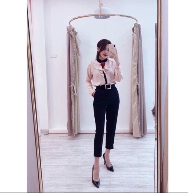 Quần baggy nữ lưng cao công sở đẹp Doloxi đai vuông khóa sườn vải tuyết mưa Q624