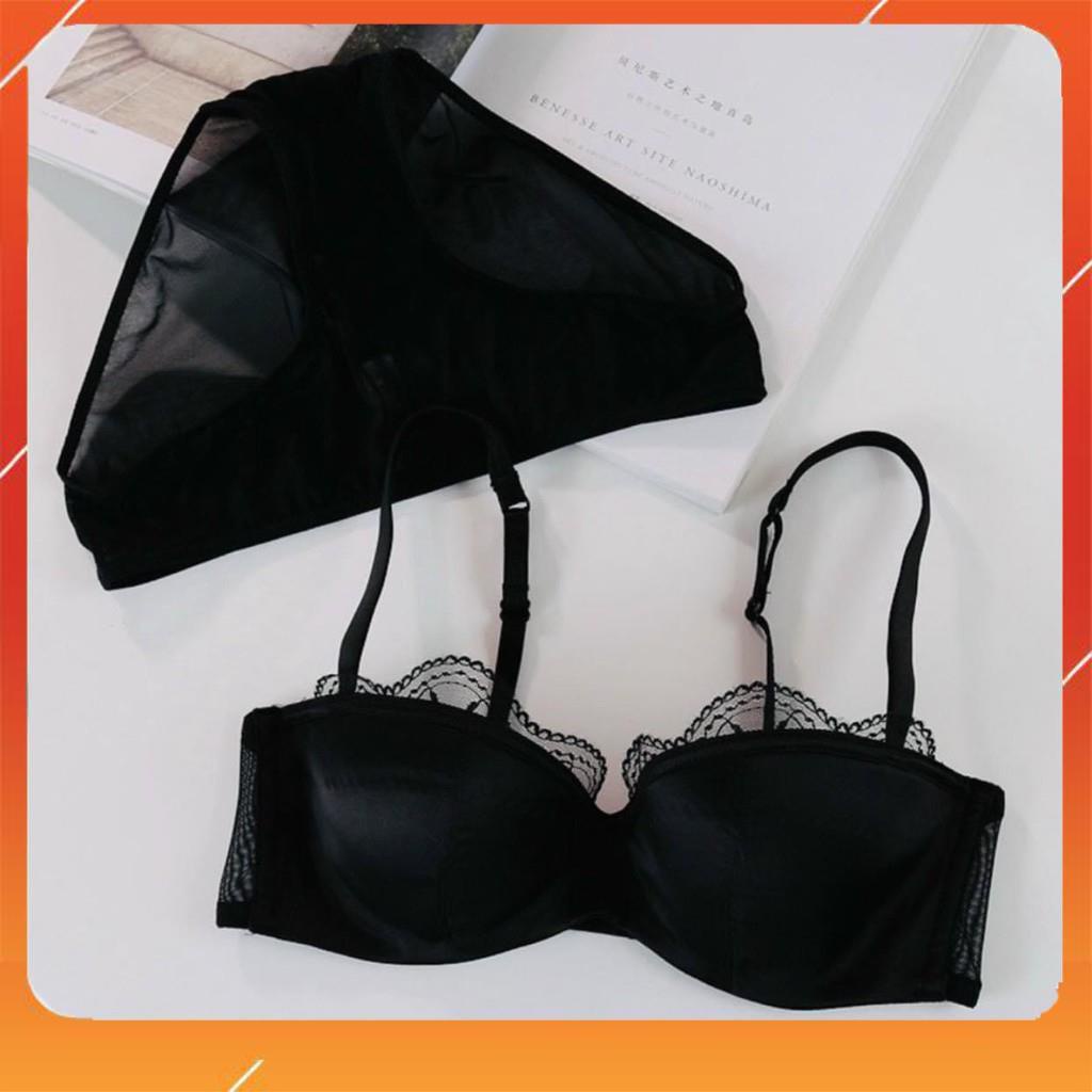 Set bộ đồ lót nữ bra trơn viền ren, áo cup ngang có gọng, đệm mút mỏng, Mã B10455