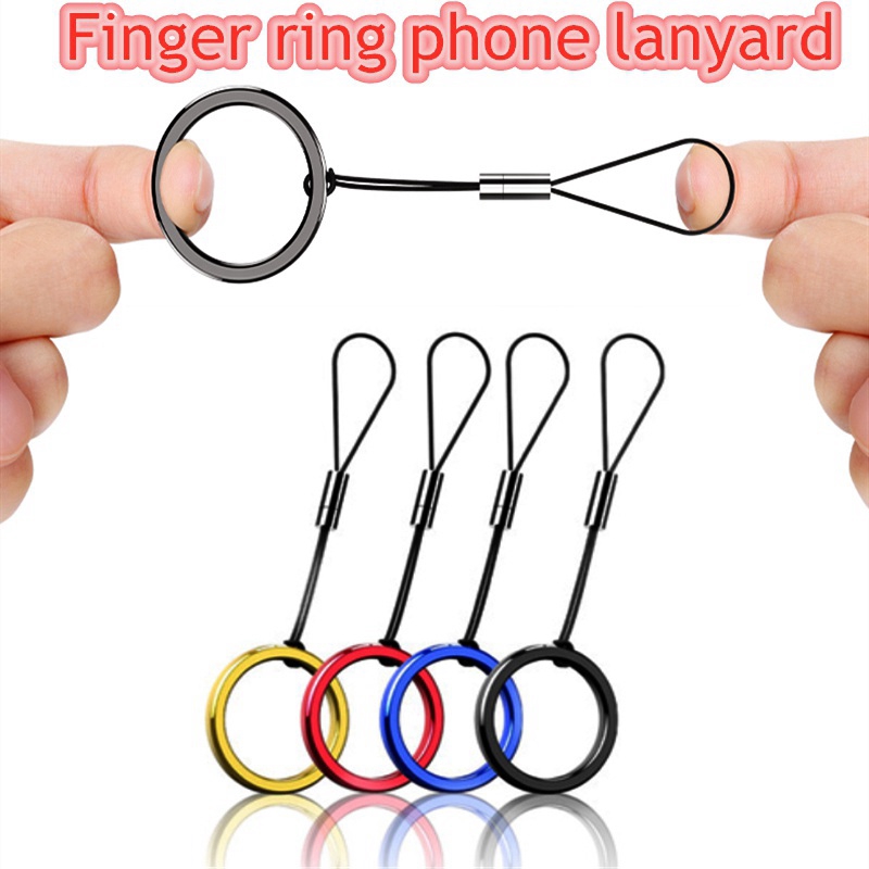 Móc khóa/dây đeo điện thoại phối vòng đeo ngón tay bằng kim loại nhiều màu tùy chọn cho iPhone Huawei Xiaomi