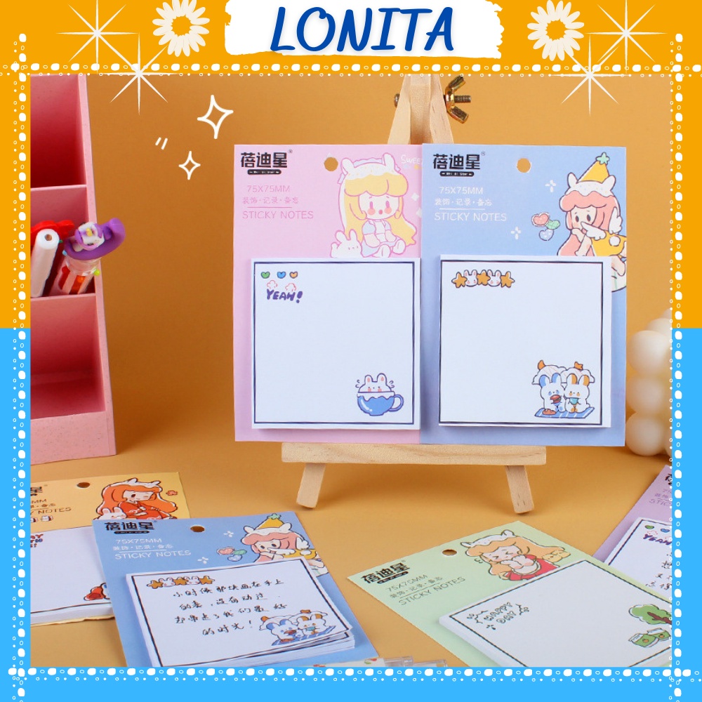 Tập giấy ghi chú cô gái post-it Lonita giấy note hoạt hình dễ thương GN03