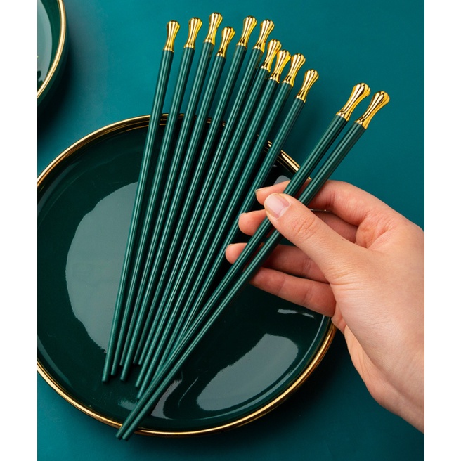 Bộ 5 đôi đũa cách điệu đuôi bo tròn sang trọng T12