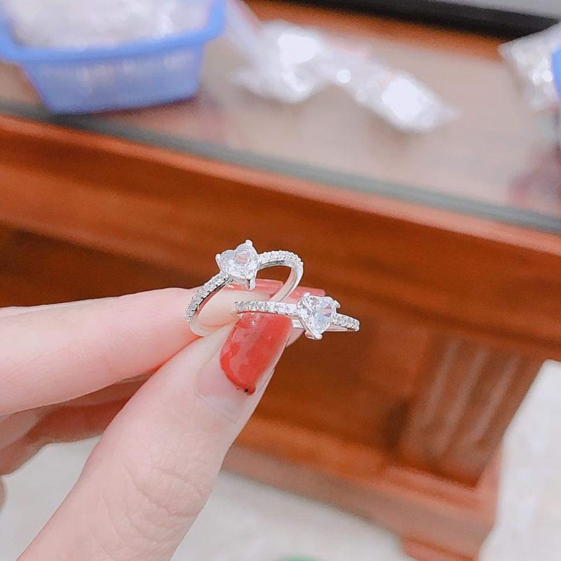 Nhẫn bạc nhẫn nữ gắn đá chủ hình trái tim nhẹ nhàng thanh lịch