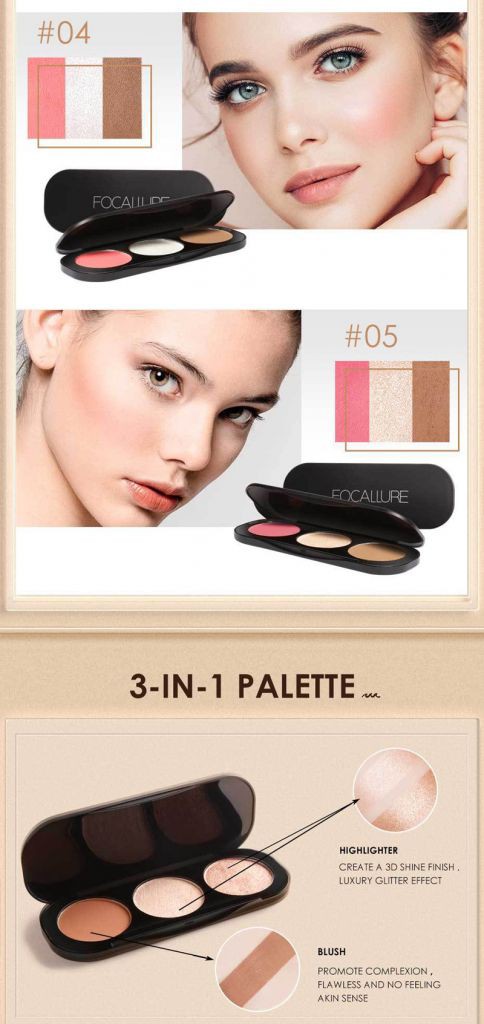 (Hàng Mới Về) Bảng Phấn Má Hồng / Bắt Sáng 3 Màu Lì Focallure | BigBuy360 - bigbuy360.vn