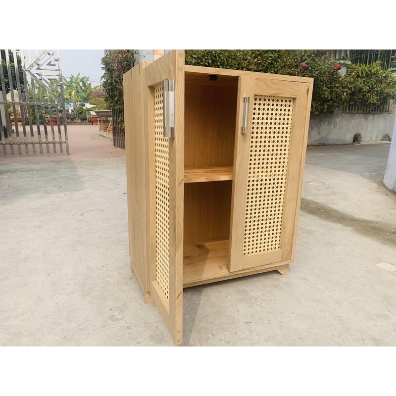 Tủ lưới mây mắt cáo gỗ tần bì màu sáng vàng be đẹp+ chắc chắn