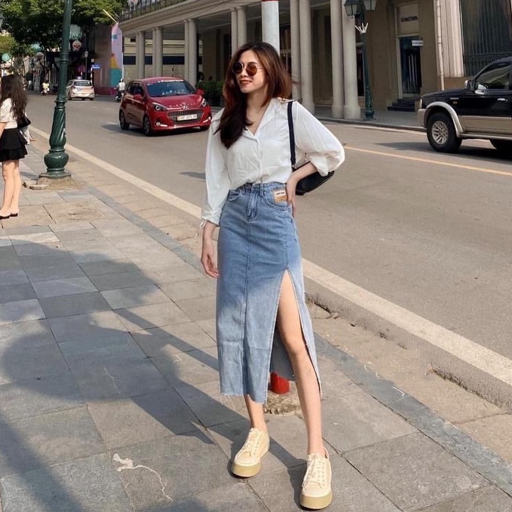 Chân váy xẻ,chân váy bò xẻ tà quyến rũ xinh đẹp