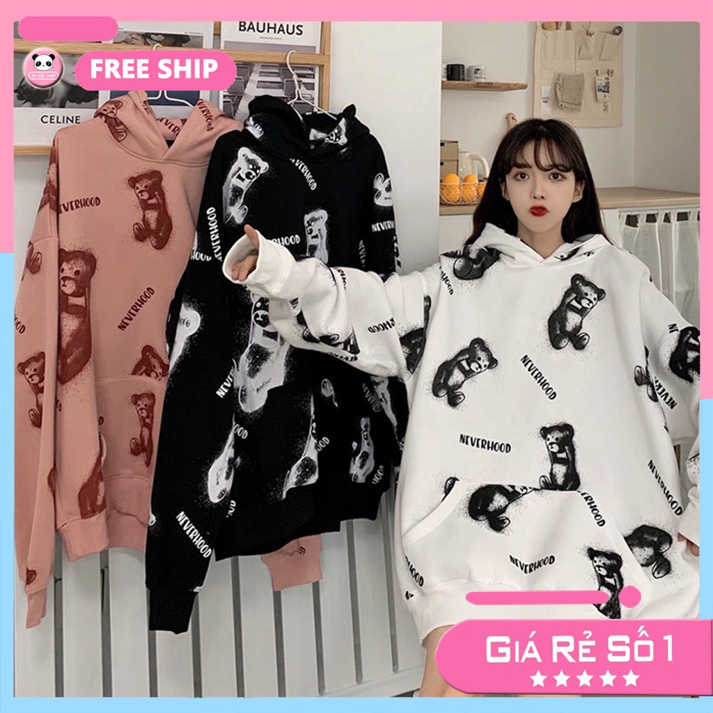 Hoodie nữ gấu nhiều màu siêu rộng, Áo hoodie nữ form rộng không dây 🌼 Em Gấu 🌼