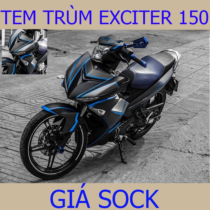 Tem Trùm Xe Exciter 150 Đen Nhám Xanh