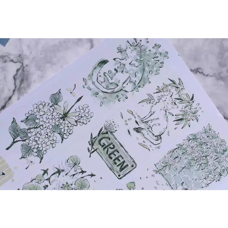 Băng dính washi tape hoạ tiết chủ đề xanh lá của SLEEPLESS CHAMPION
