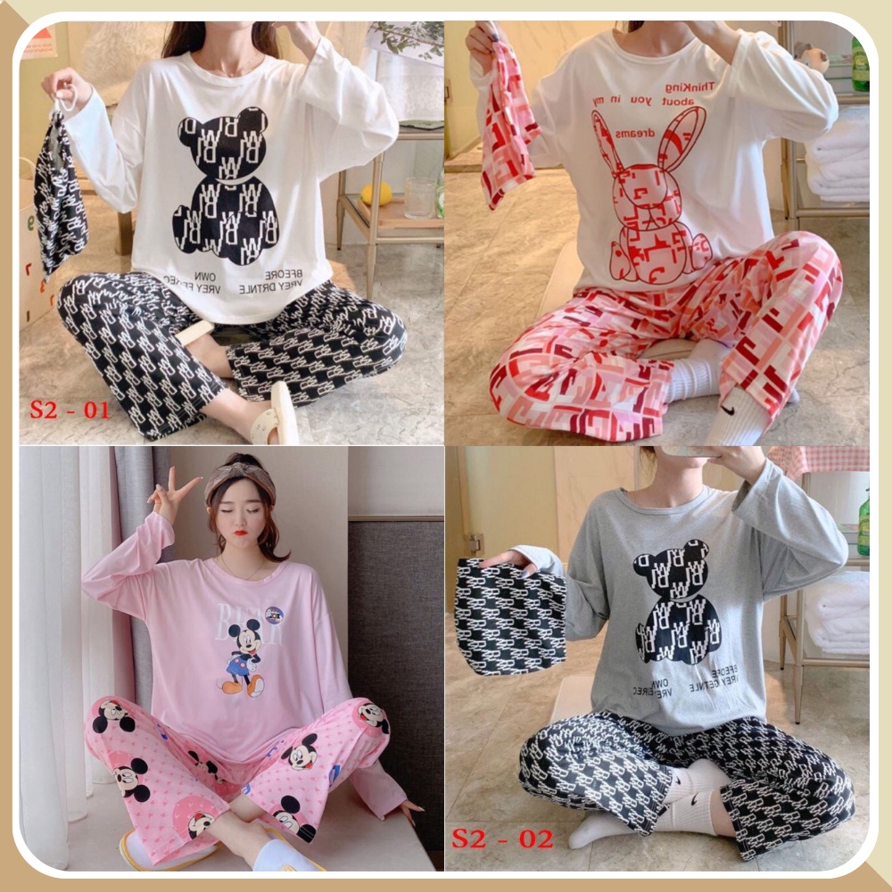 Đồ ngủ dài tay pijama tiểu thư dễ thương, cotton co giãn, thoải mái sau sinh