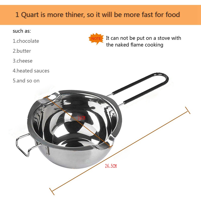 Set 2 Nồi Nấu Chảy Bằng Thép Không Gỉ Cách Nhiệt Có Tay Cầm 2 Cốc Thông Dụng Cho Socola/ Phô Mai/ Caramel/ Kẹo