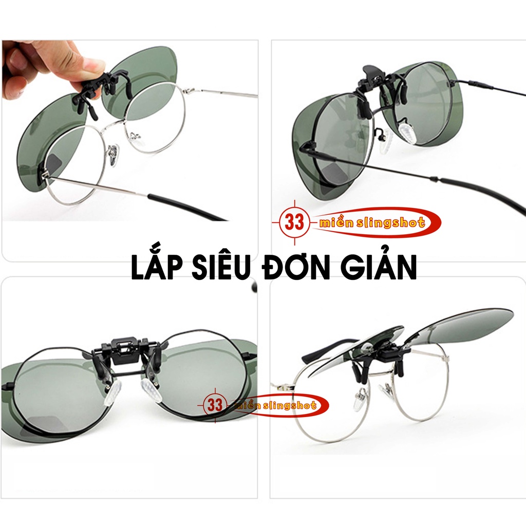 Kính râm phân cực khi nhìn mặt hồ dạng kẹp, không có gọng (Kính râm cho người cận, viễn, săn bắt cá nhìn chống lóa)